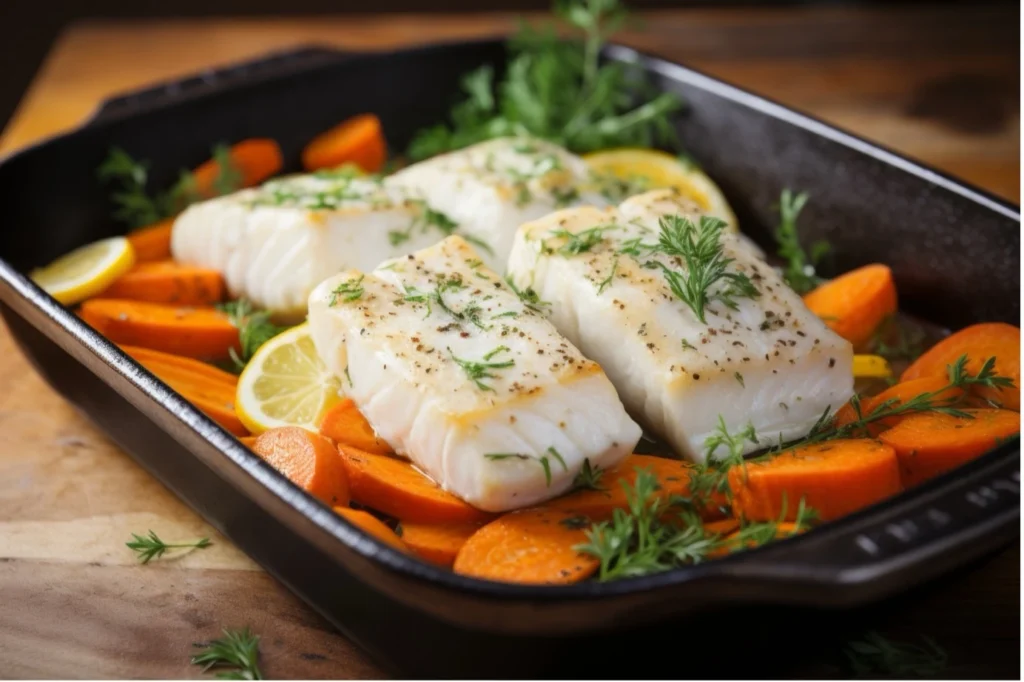 Baked cod with vegetables